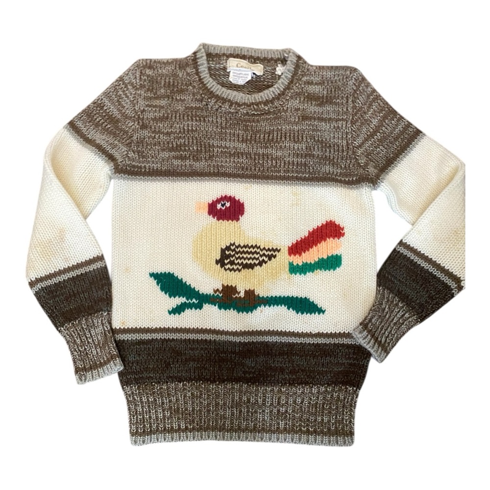Brown and Cream Sweater with Bird Design